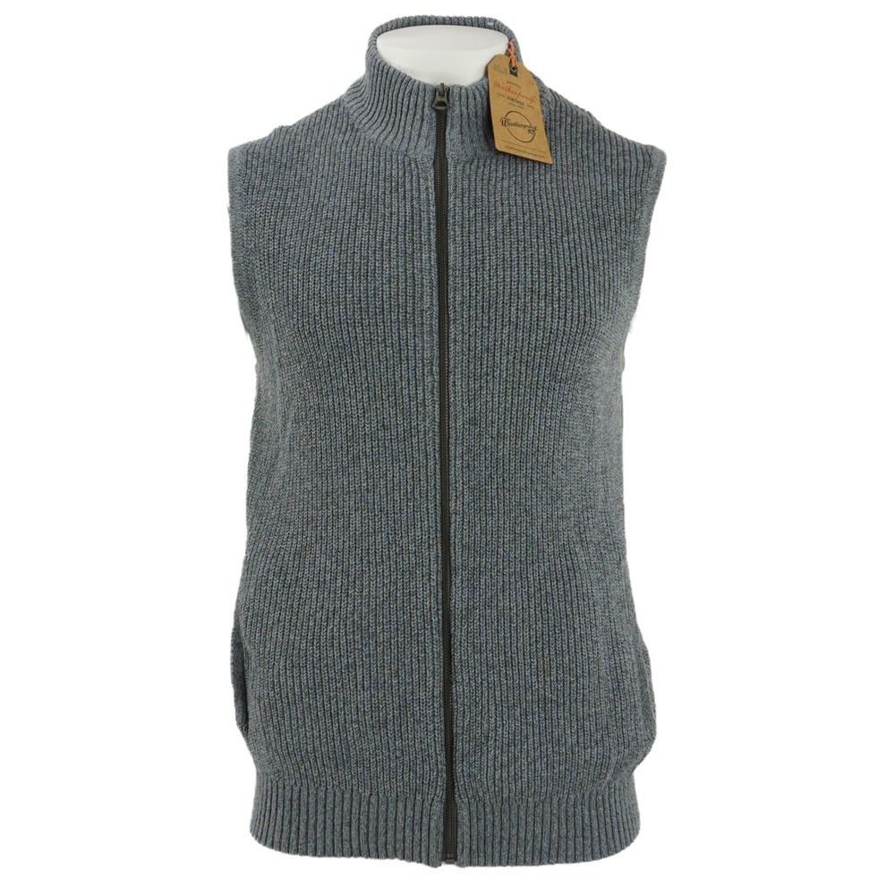 Weatherproof Vintage Mens Blue Gray Knit Cotton Full Zip Sweater Vest F98946NR